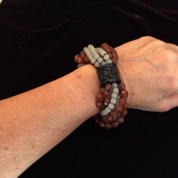 Brown and Gray-green Beaded Bracelet - Picture 4 of 6